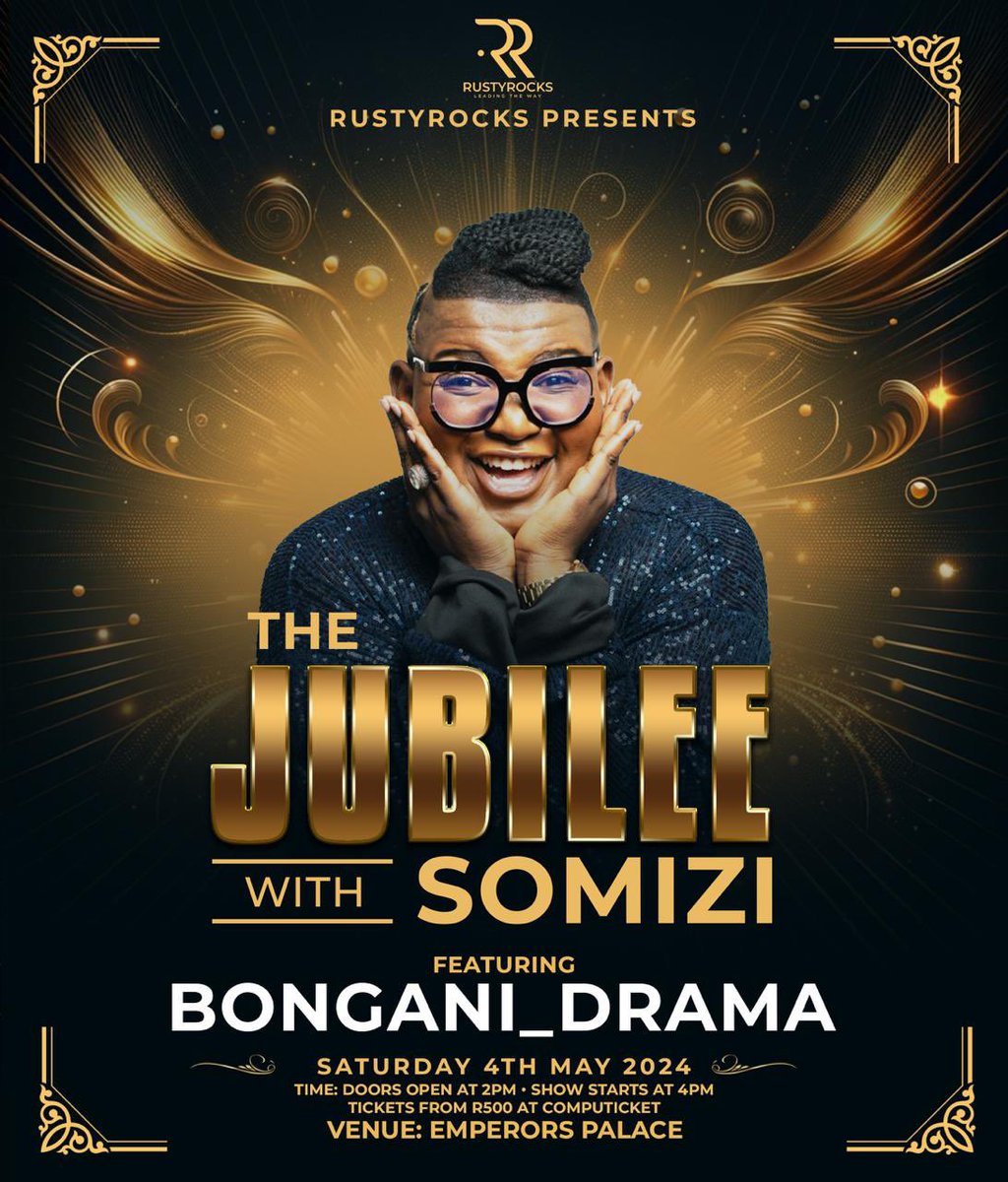 >>>> Hopping on to the next 💫 It’s The Jubilee with Somizi🍾 Grab your tickets and let’s go celebrate 🥳 #Bongani_Drama #SomiziJubilee #Host 🌍💫🫡🎤🏆🙏🏾☺️