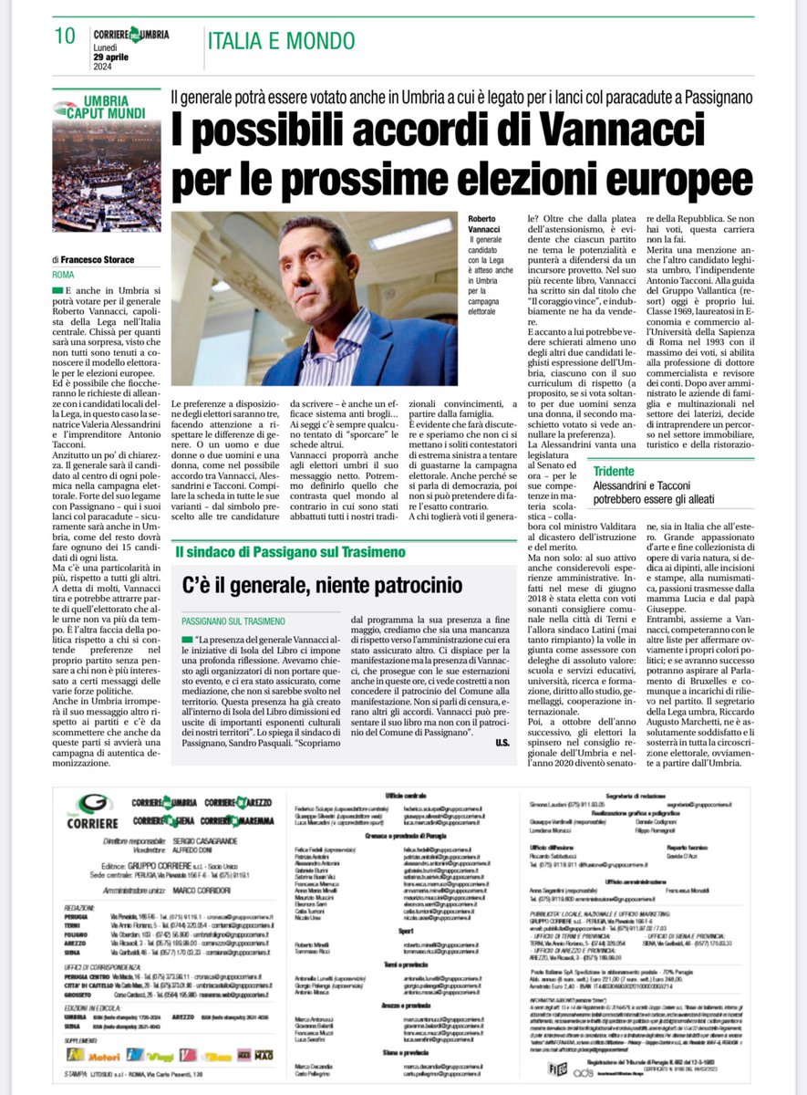 Dal #corrieredellUmbria. Sorpresa #Vannacci: si può votare anche in #Umbria