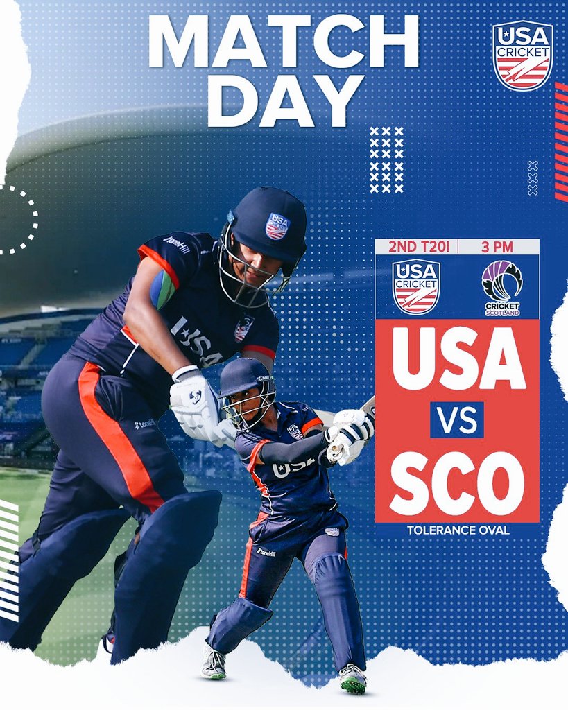 T20I USA’s second match tomorrow take on Scotland. #LetsGoUSA 🇺🇸 
#WeAreUSACricket 🇺🇸