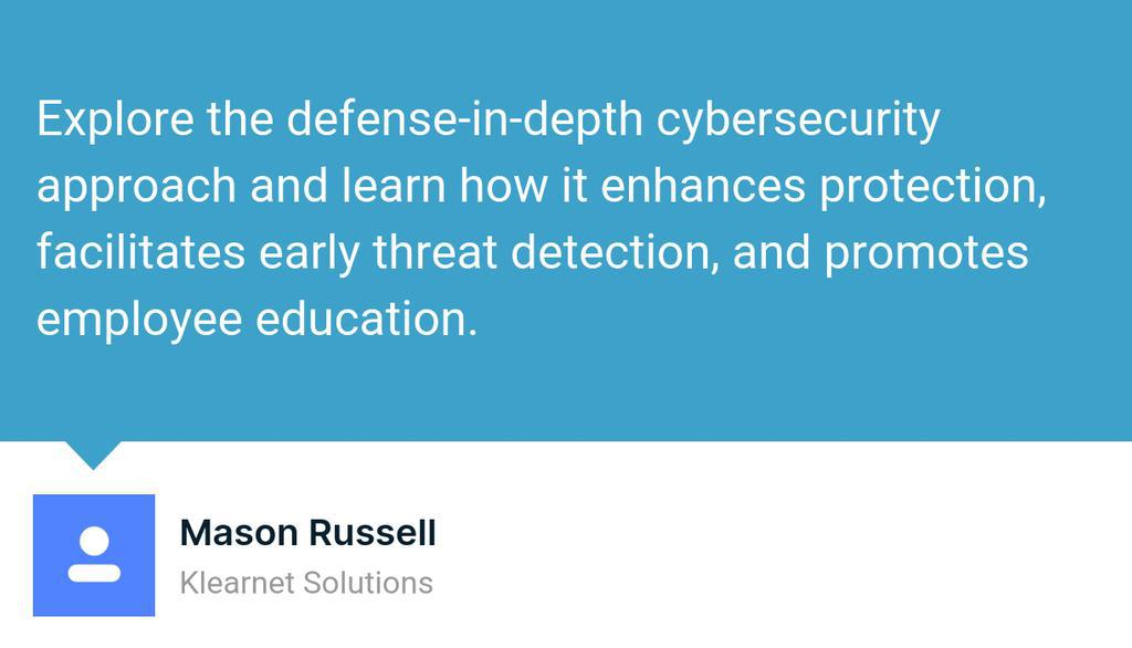 Keep your business safe from sophisticated cyber threats with a defence-in-depth approach. #CyberSecurityAwareness ➡️ lttr.ai/AR8y8

#CyberSecurityMatters #DefenceInDepth #DataProtection #InfoSecInsights #CyberSafe #StaySecureOnline #DigitalAssetsProtection