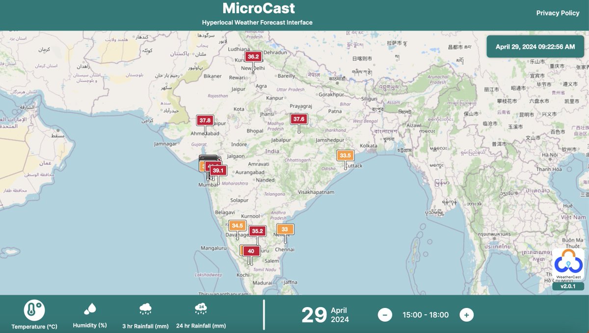 WeatherCastIN's tweet photo. #Mumbai #Heatwave Have you checked out the heat map for today? Check it out at
https://t.co/QFBzW2cPbO
(Best viewed in Chrome browser)
A very hot day ahead. π₯΅
In fact, #heatwave grips almost entire India...as seen from our hyperlocal forecast tool #MicroCast. https://t.co/FbRT5d0mbJ