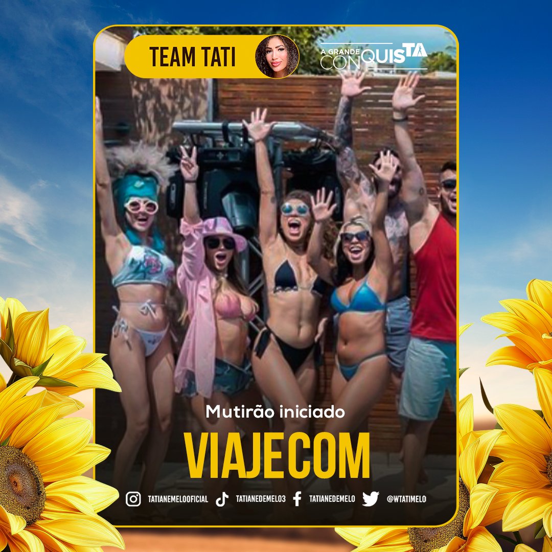 wtatimelo's tweet photo. 🌻 MUTIRÃO VIAJEMCOM  INICIADO 🌻

📲  A cada 10 votos comente UM EMOJI aleatório aqui.

🎯 META 300 VOTOS POR PESSOA!

🚨 O voto é para FICAR, portanto votem na opção “TATI”

⚠️ FOCO NO R7! 

💻 Link: https://t.co/lAKynOZRMj…

#FicaTatiane | #AGrandeConquista https://t.co/T9nVaCPnTu