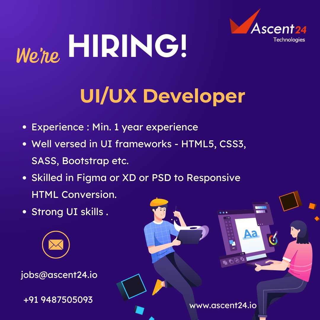Ascent24T's tweet image. 🌟 Are you a creative mind bursting with fresh ideas? 🖌🎨
We&apos;re on the lookout for a talented UI/UX Developer to join our team! 💼✨

Share Your Portfolio via WhatsApp : +91 9487505093

ascent24.io/careers/

#NowHiring #UIUXdeveloper #joinourteam #ascent24technologies #figma