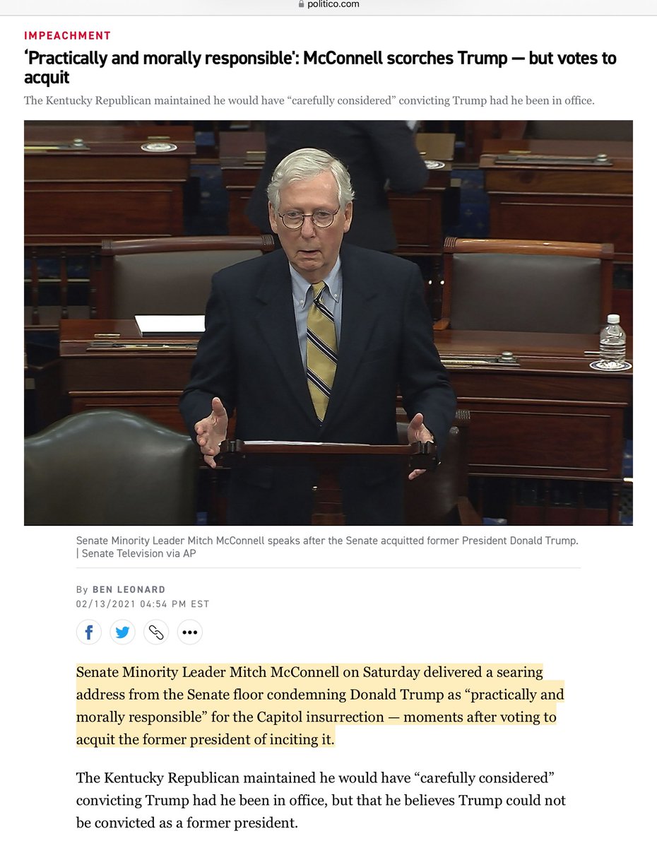 This is pure cowardice Mitch McConnell said Trump was “responsible” for January 6th Plus-he might be convicted by Election Day McConnell can stifle Trump’s fundraising, keep operatives from the campaign and organize opposition But he’d rather put a criminal in the Oval Office