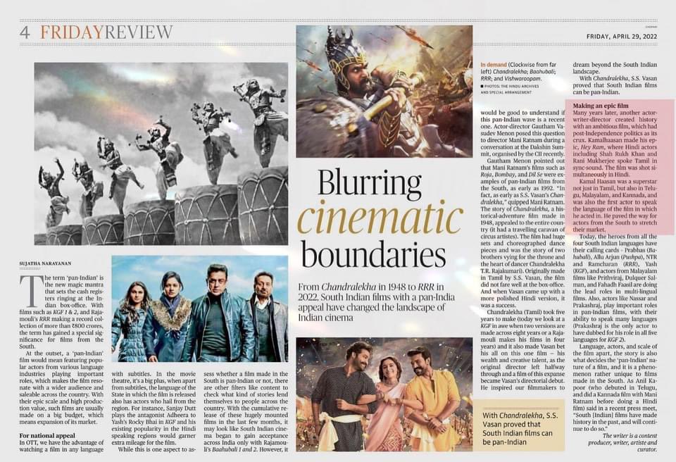 A #replug of something I wrote on pan-Indian films in @the_hindu Friday Features