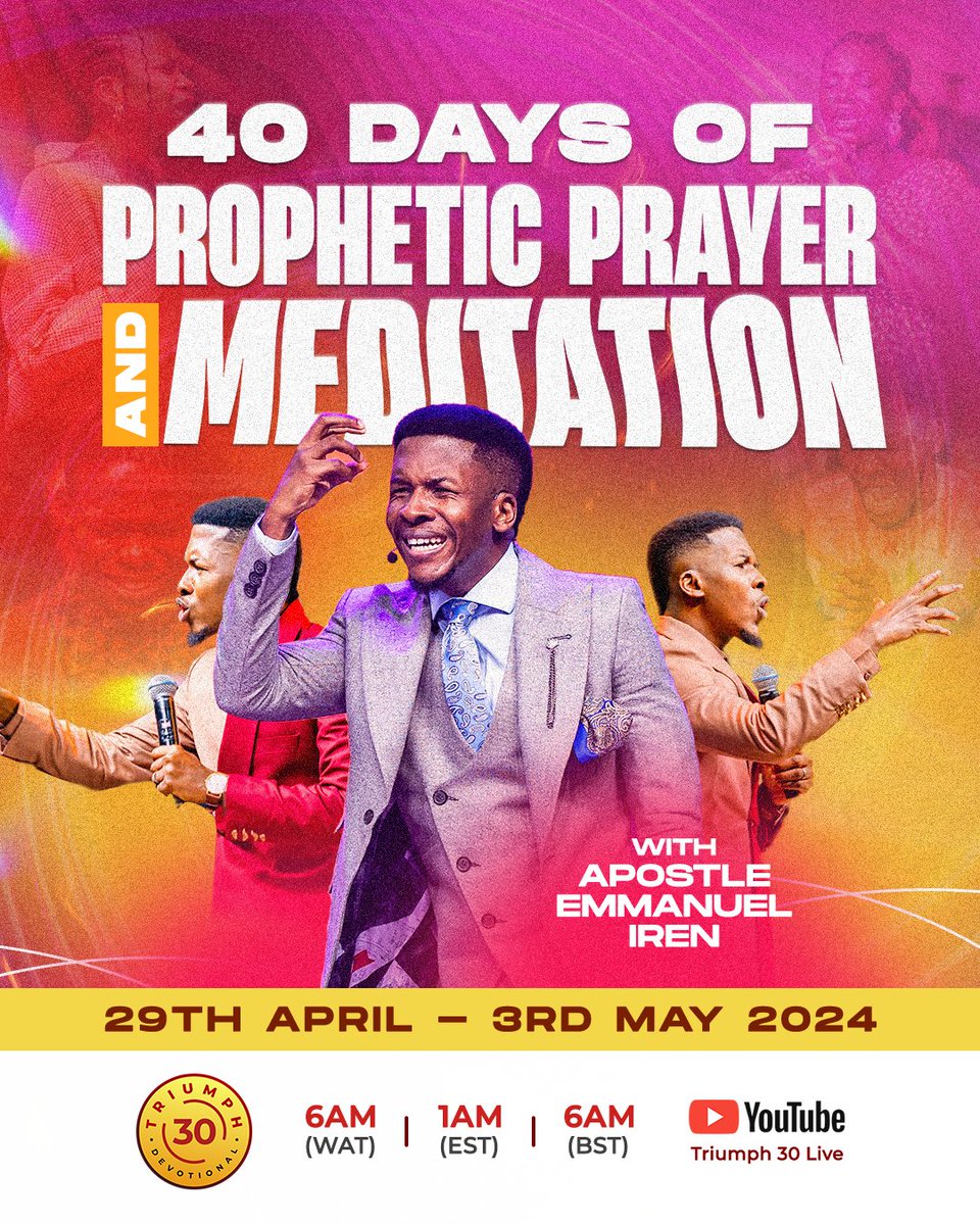 20 days done ✅ 20 more to go! 💃🏾 What a time it has been thus far🔥 Dear Triumphers, join us everyday this week as we continue with the 40 Days of Prophetic Prayer and Meditation on our YouTube channel at Triumph30 Live. Tell someone to tell someone. See you soon 🔥