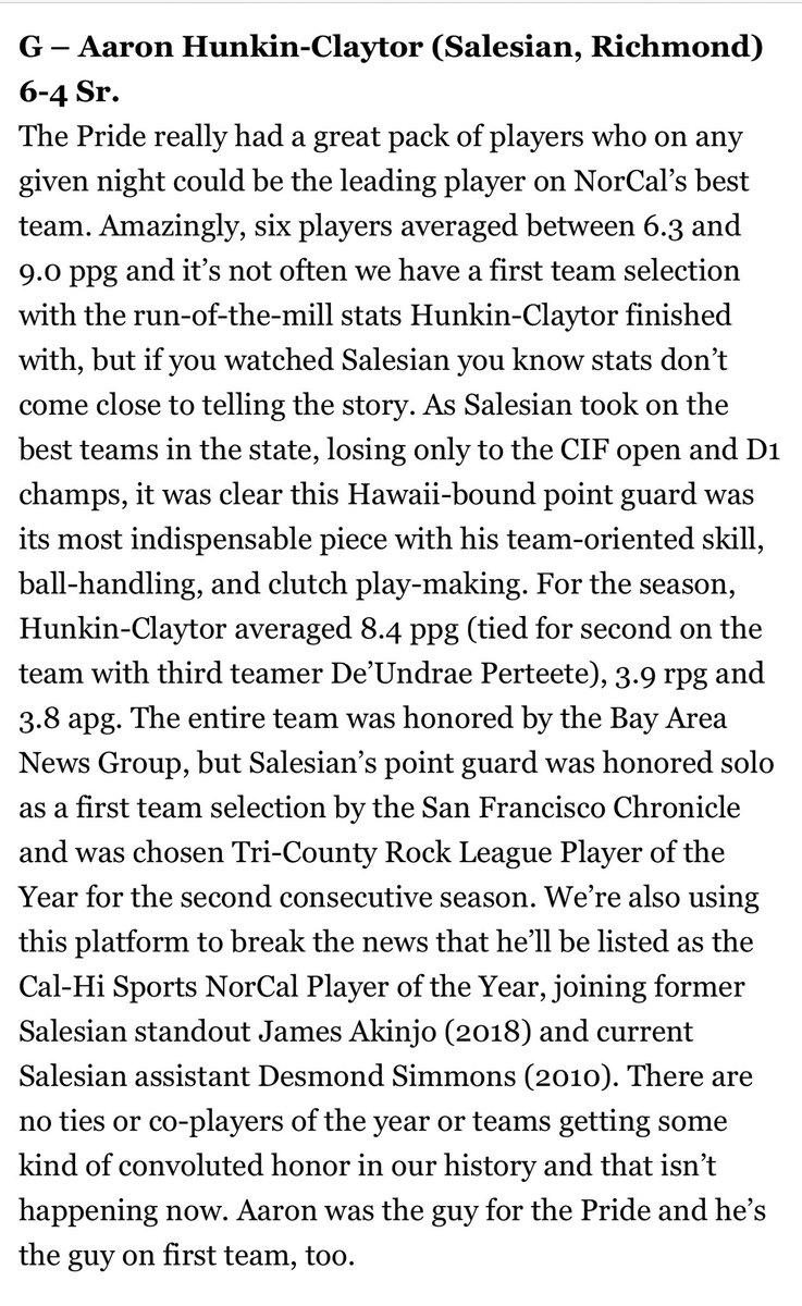 We are so proud of our PG @HunkinClaytor.  Not only did you carried a 4.2 GPA but now you are Cal-Hi player of the year in Northern California.  You play the game the right way. #Underrated #Unranked @BJenkins247 @PaulBiancardi @coachmellis @12brecht @Unit1HoopSource @HawaiiMBB