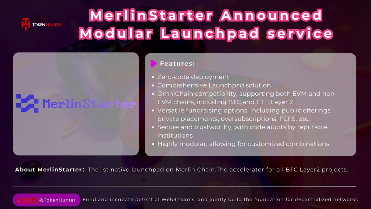 🔥@Merlin_Starter Announced Modular Launched Service‼️ 💎Features of MerlinStarter's Modular Launchpad service: 1️⃣ Zero-code deployment 2⃣Comprehensive Launchpad solution 👉Learn more: twitter.com/Merlin_Starter…