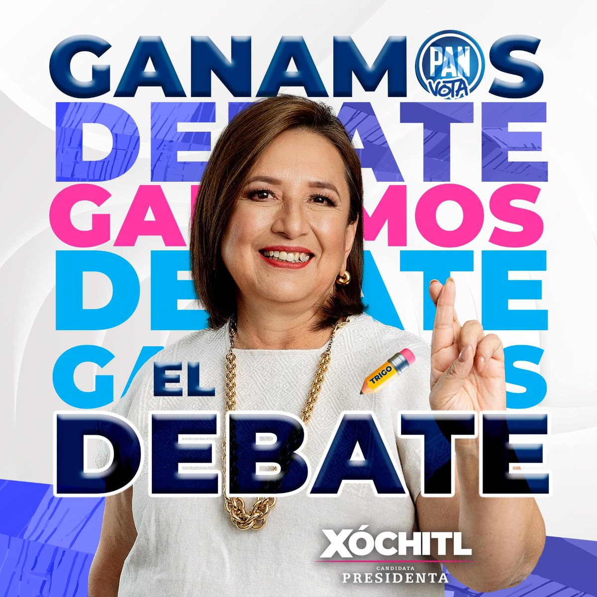 ¡Felicitamos el desempeño en el #DebateINE de nuestra candidata a la presidencia @XochitlGalvez! Su victoria destaca su gran compromiso con hacer avanzar a nuestro país y su visión determinada para enfrentar los retos que tenemos por delante. ¡Vamos por más! 🎉🇲🇽 #Xochitl2024