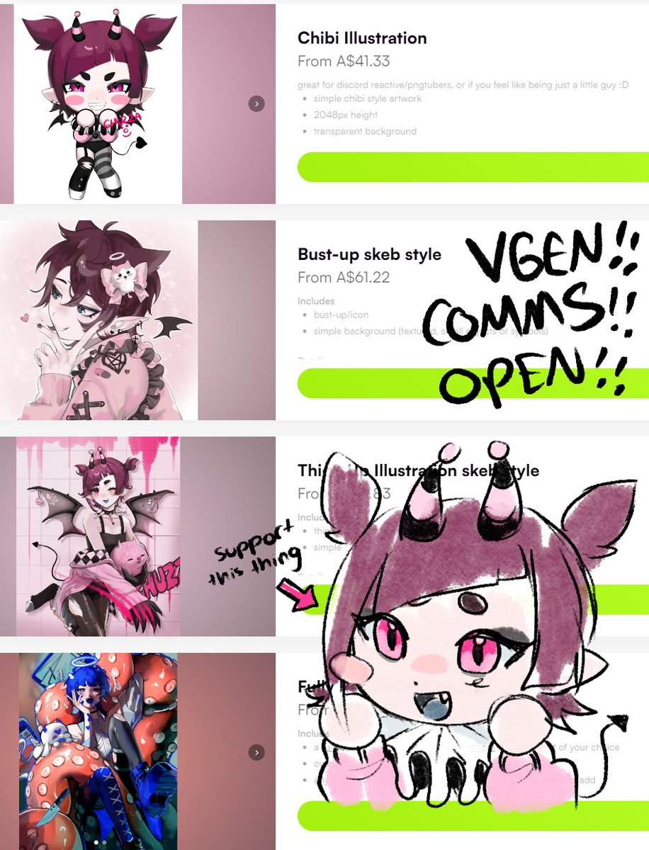 ehm. aheem heem,. i have commissions open on vgen!! streaming and commissions are my only source of income right now, so id really appreciate if you could reshare this 👉👈 #vartist #commissionsopen #vgen