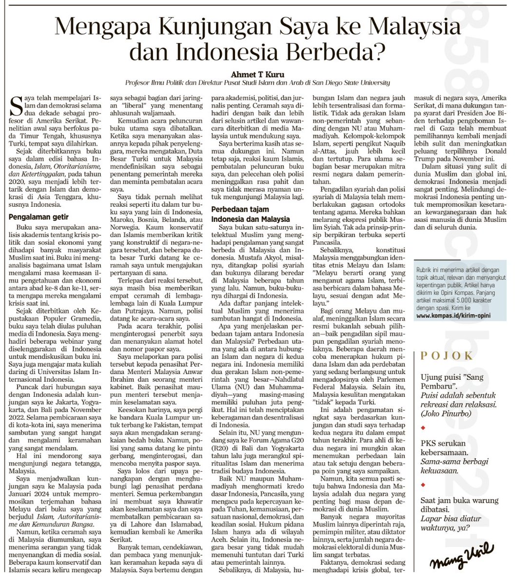 My analysis on Indonesia's leading newspaper @hariankompas 'Why Were My Malaysia and Indonesia Visits Different?' I compare them regarding ulema-state relations, sharia, nationalist ideology, and foreign policy: kompas.id/baca/opini/202… Thanks editor @ninuk_pambudy