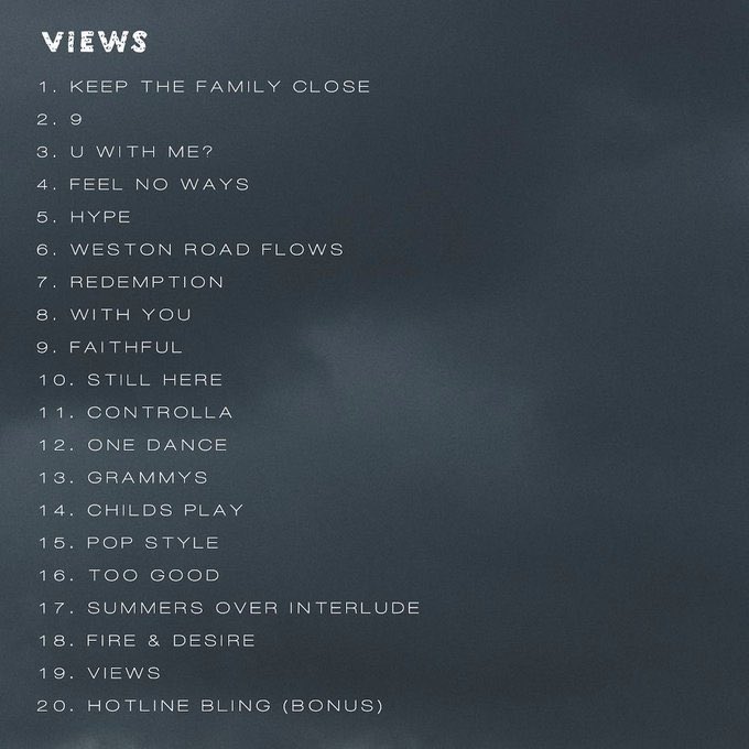 XXL's tweet photo. Eight years ago today, Drake dropped his fourth studio album, Views. 🦉

What’s your top three on here? 💽 https://t.co/pRah5xXFD2
