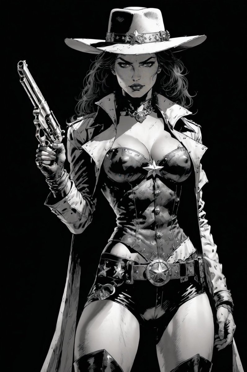 My last in the series: Wonder Woman... as a cowboy... in Sin City... by Frank Miller. QT your Black and White Art 🤍🖤