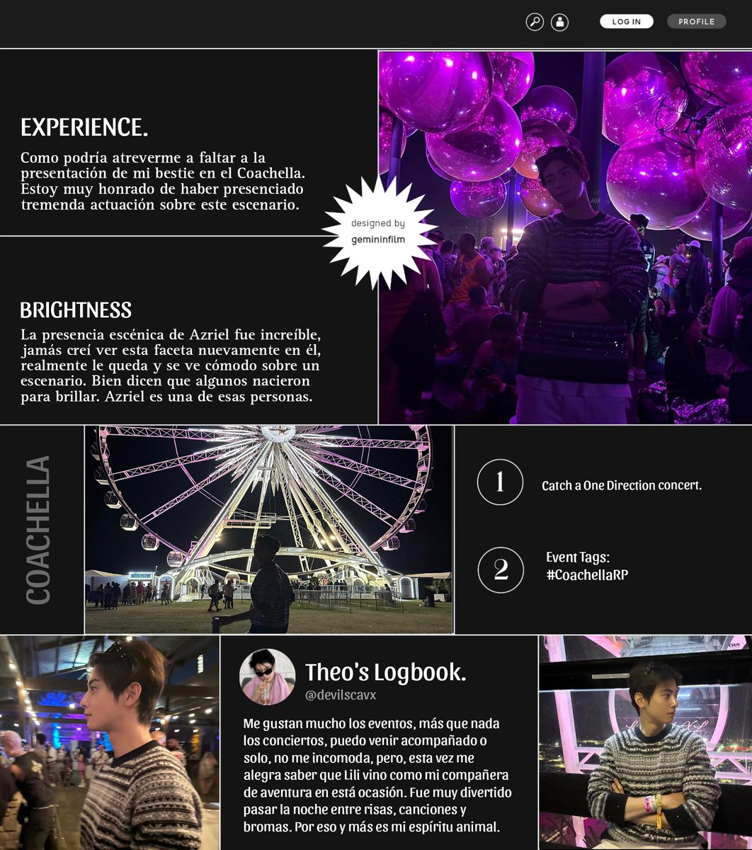 ︎︎ ︎︎ ︎︎ ︎︎ ︎︎ ︎︎𝖻𝗅𝗼𝗀 𝒃𝒚 @ devilscavx

    ، 🐈‍⬛; Después de un tiempo puedo presenciar nuevamente a 1D juntos, me siento honrado de poder asistir a este evento acompañado de la bonita Lili y ver a una de las personas que más quiero hacer historia.

#CoachellaRP