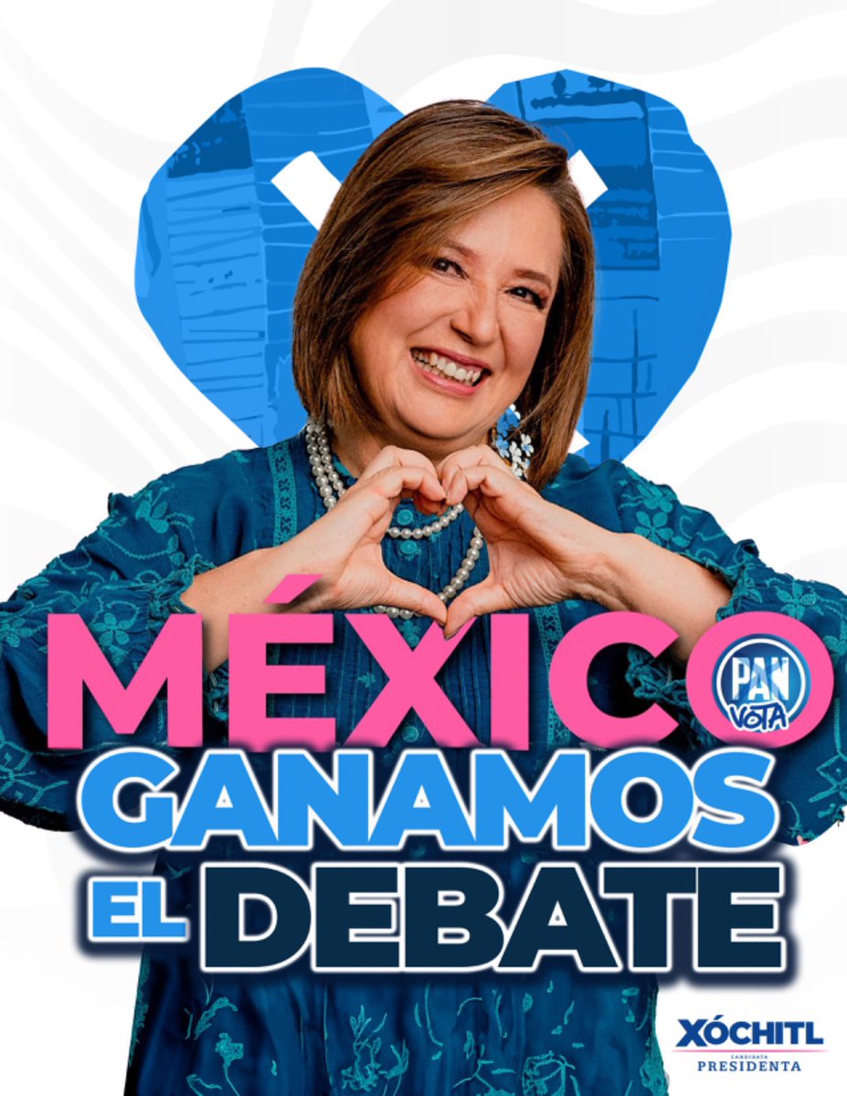 mujerespan_mx's tweet photo. Por un México con vida, verdad y libertad con @XochitlGalvez #GanoXóchitlGálvez #GanamosElDebate #Xóchitl2024 #VotaPAN 💙 https://t.co/SEqCk8uJIY