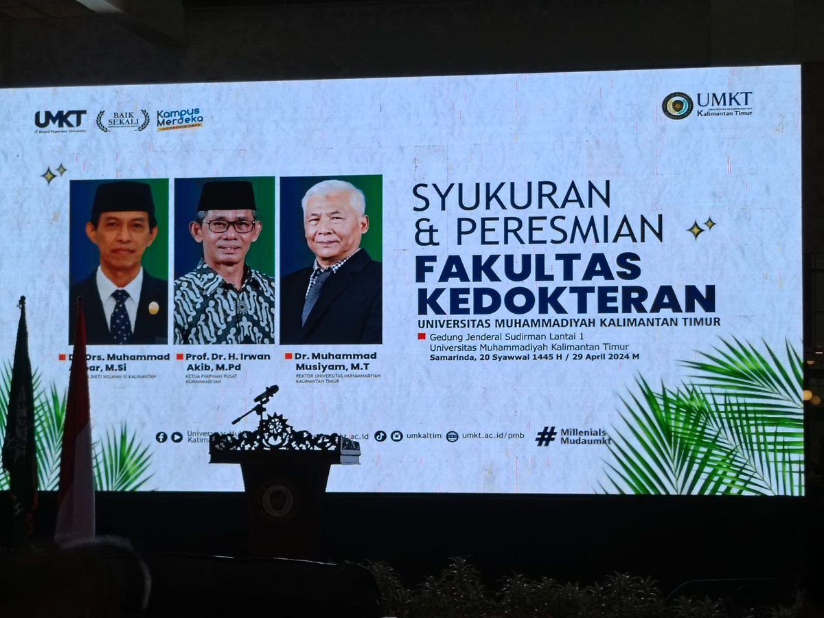 AkibIrwan's tweet photo. Senin 29 April 2024. Hadir di Samarinda dalam rangka syukuran dan peresmian Fakultas Kedokteran (FK) UMKT.
FK UMKT merupakan FK ke 14 di PTMA dan FK pertama PTS di Kalimantan https://t.co/ufDdQmr3nC