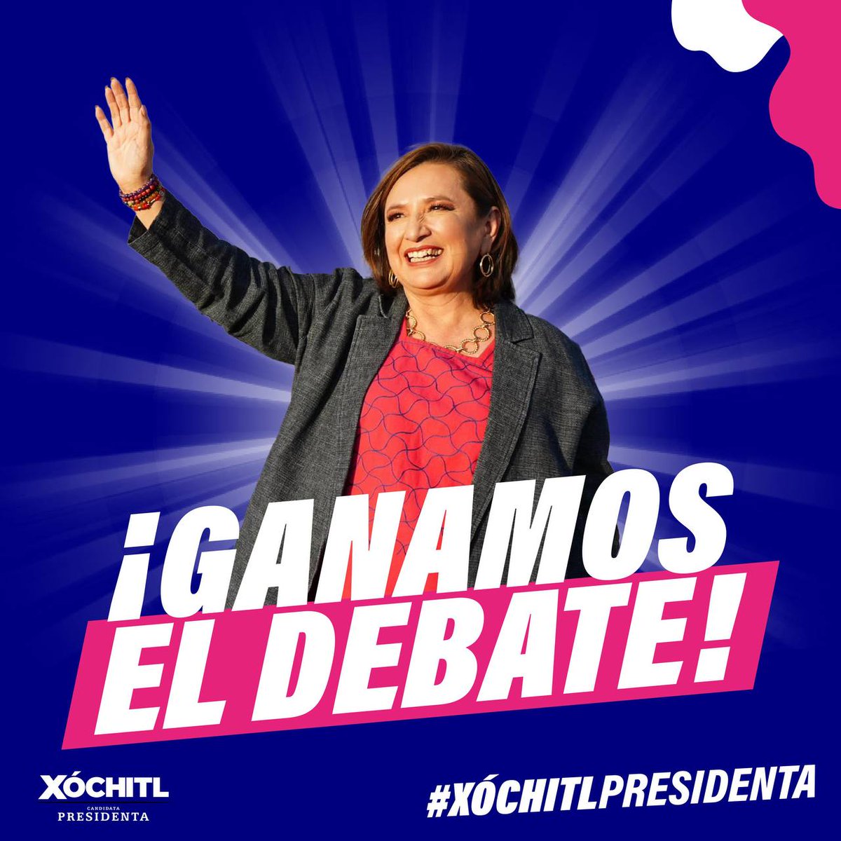 Hoy ganaron las propuestas y la razón en el #DebateINE, con @XochitlGalvez destacando como ganadora. Su visión y compromiso con el cambio que México necesita, son el camino seguro hacia el futuro. #Xóchitl2024 #DebatePresidencial2024
