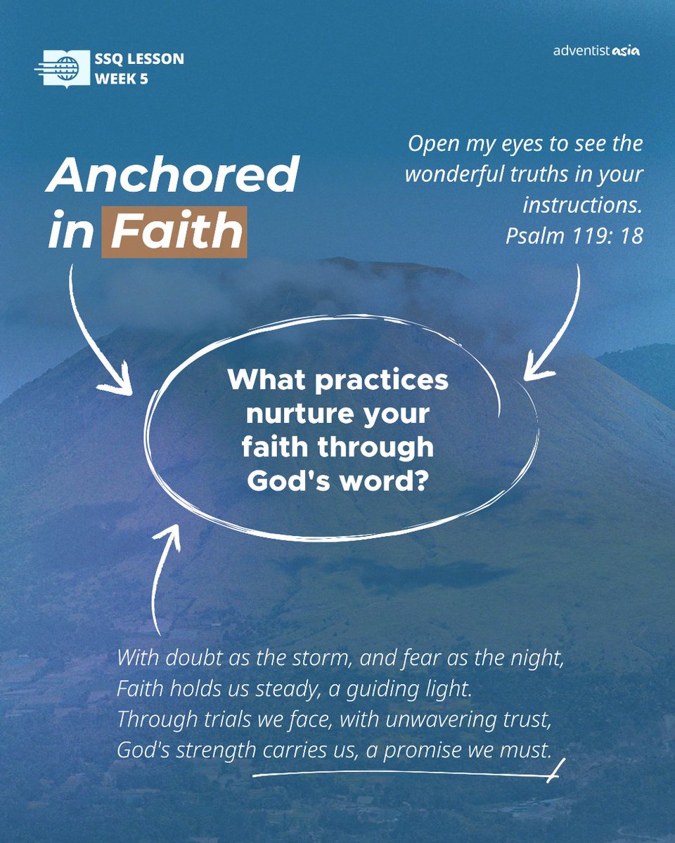 What practices nurture your #faith through God's word? #TheBible

➡️ This week's Sabbath School lesson, 'Faith Against All Odds,' explores how the Bible can be your guiding light in your struggles. mtr.bio/adventistasia