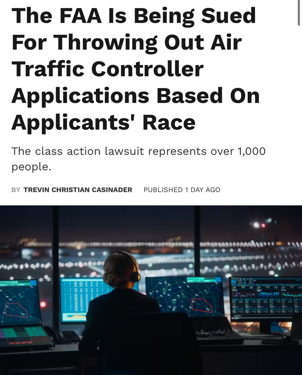 The FAA threw out more than 1,000 qualified air traffic controller applicants. Why? Because they had the wrong (white) skin color. Racial discrimination. This is what DEI enthusiasts like to call “equity.”