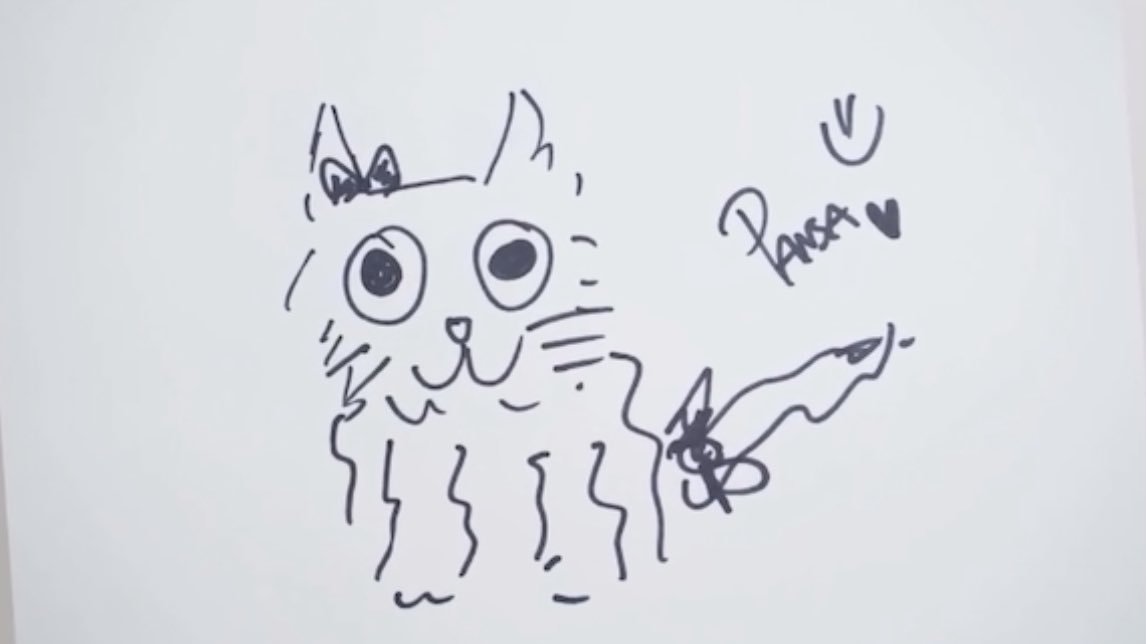 sapphinks's tweet photo. milk drawing love as a cat with ribbons bc love uses ribbon filters and love drawing milk as a smiley bc for her milk is a smiley person and laughs a lot 🥺 #มิ้ลค์เลิฟ #LOfficielThailand https://t.co/mr26uRMt1m