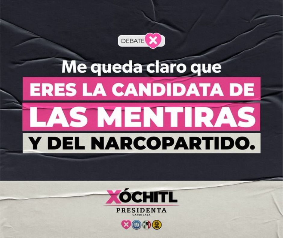 #DebateX #Linea12NoSeOlvida #SheinbaumFamilyPapers #ClaudiaMiente #EstamosHastaLaMadre #XochitlPresidenta

#CandidataDeLasMentiras #NarcoCandidata #NarcoPartidoMorena48

Bravo #Xóchitl2024 #GanóXóchitl