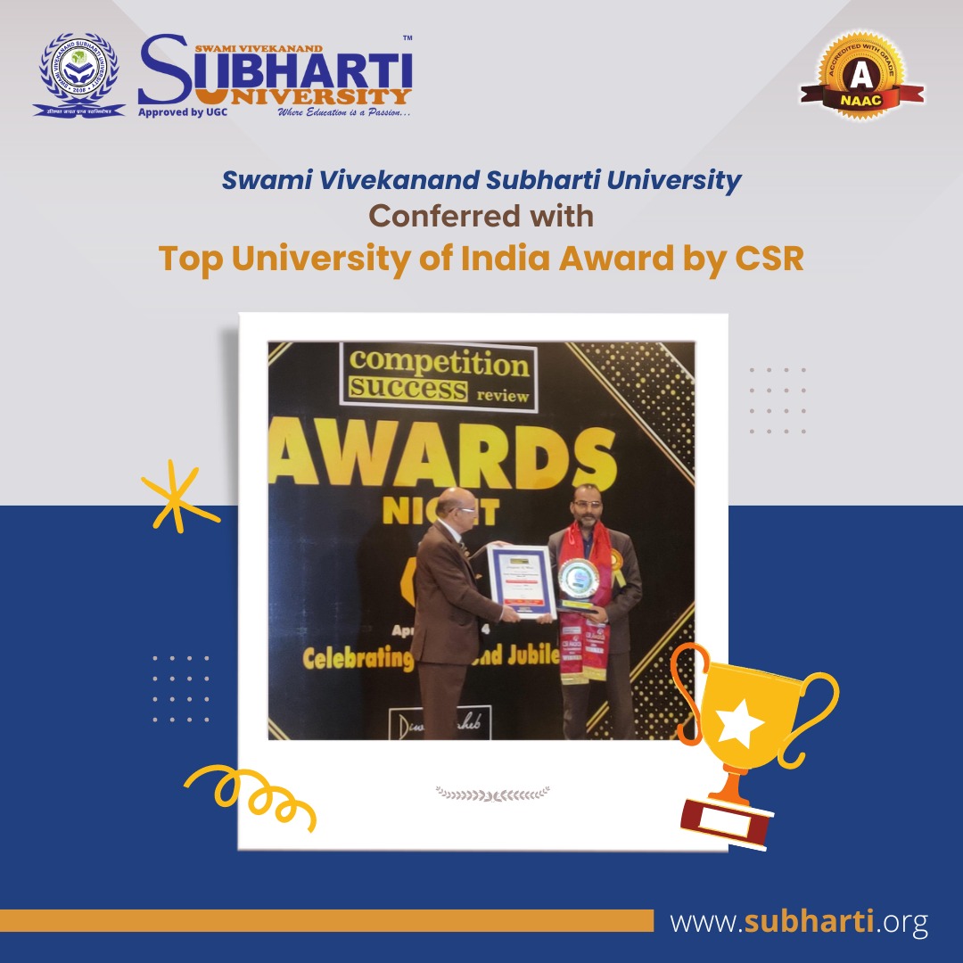 Subharti University was honored with the Top University of India Award by CSR! A well-deserved recognition for our commitment to excellence in education. #SubhartiUniversity #TopUniversity #AwardWinner