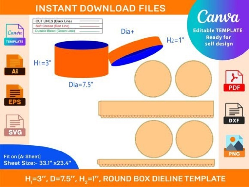 Round Lid Gift Box Dieline, Hat Box
#Envelope #food #shoe #Box #Insert #Folding #Gift #Box #packagingdesign #dieline #layout #3D #cutline #design #template #trimline #blueprint #Food #paper #sliding