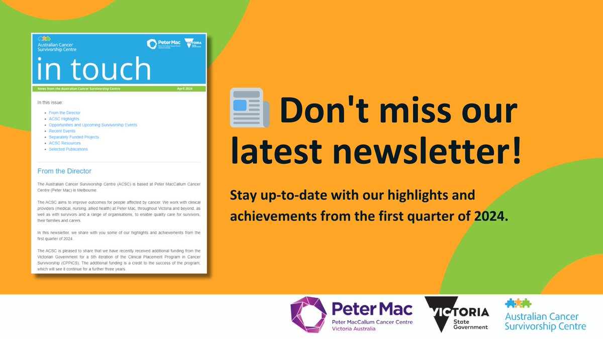 👀The ACSC’s April Newsletter is out now! Read about our recent work and upcoming survivorship events here: mailchi.mp/52c7be6cacd1/a… 📬Would you like to receive our newsletter direct to your inbox? Join our mailing list today! petermac.us11.list-manage.com/subscribe?u=74…