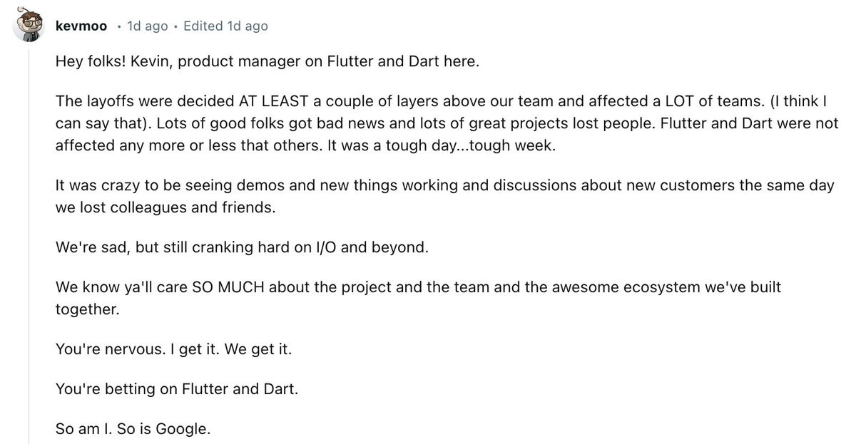 After the Python Foundation Team, layoffs have reached the Flutter team at Google