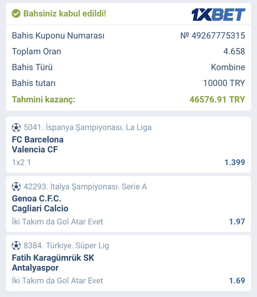 🖥 Adminden güzel kombine 🤑💵💰 ⚡️Oran 5.78⚡️ 💰 Tahmini kazanç: 46576 TRY 👉 7150 TL ye kadar ilk yatırım bonusu al Promosyon kodu ✅ KAZANC1X ✅ Bahis kuponu kodu 👉 J2V39 👈 Kayıt ol 👇👇👇 tapxlink.com/ab_tw