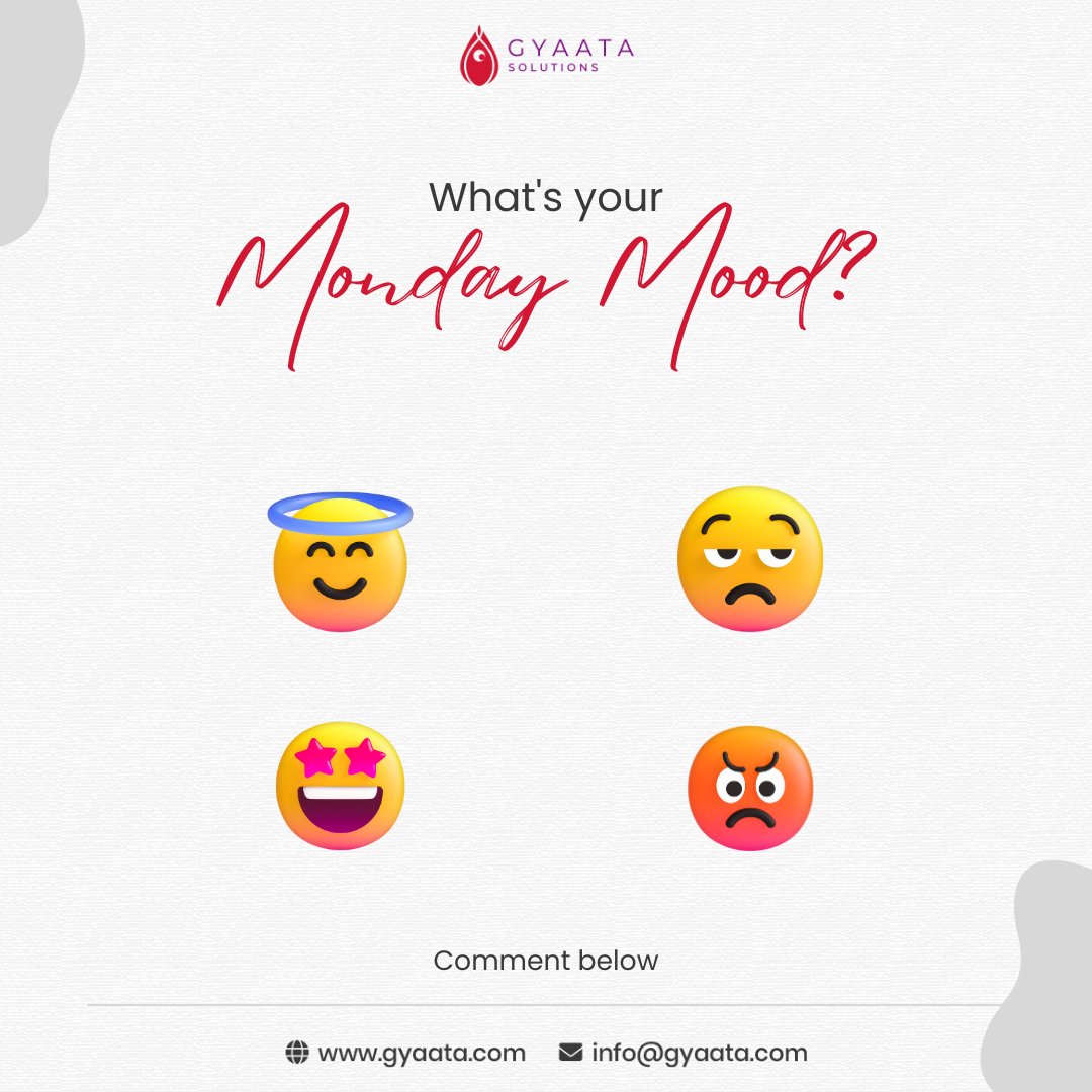 Yet another Monday and are we all feeling the Monday blues? Or are we charged up to take the week head-on? Comment your mood emoji below!

#monday #mondaymood #mondaymotivation #mondayvibe #mondayfeels #agencylife #mood #emoji #moodemoji #gyaata #gyaatasolutions