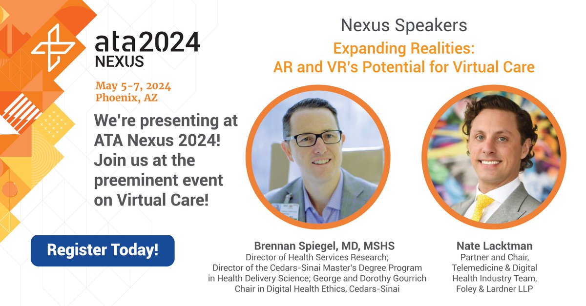 'Expanding Realities: AR and VR's Potential for Virtual Care' - Join me at the @AmericanTelemed #ATANexus conference May 5-7 for a 'fireside chat' to discuss the emerging role of medical extended reality (#MXR) in healthcare. Info: americantelemed.org/events/ata2024…