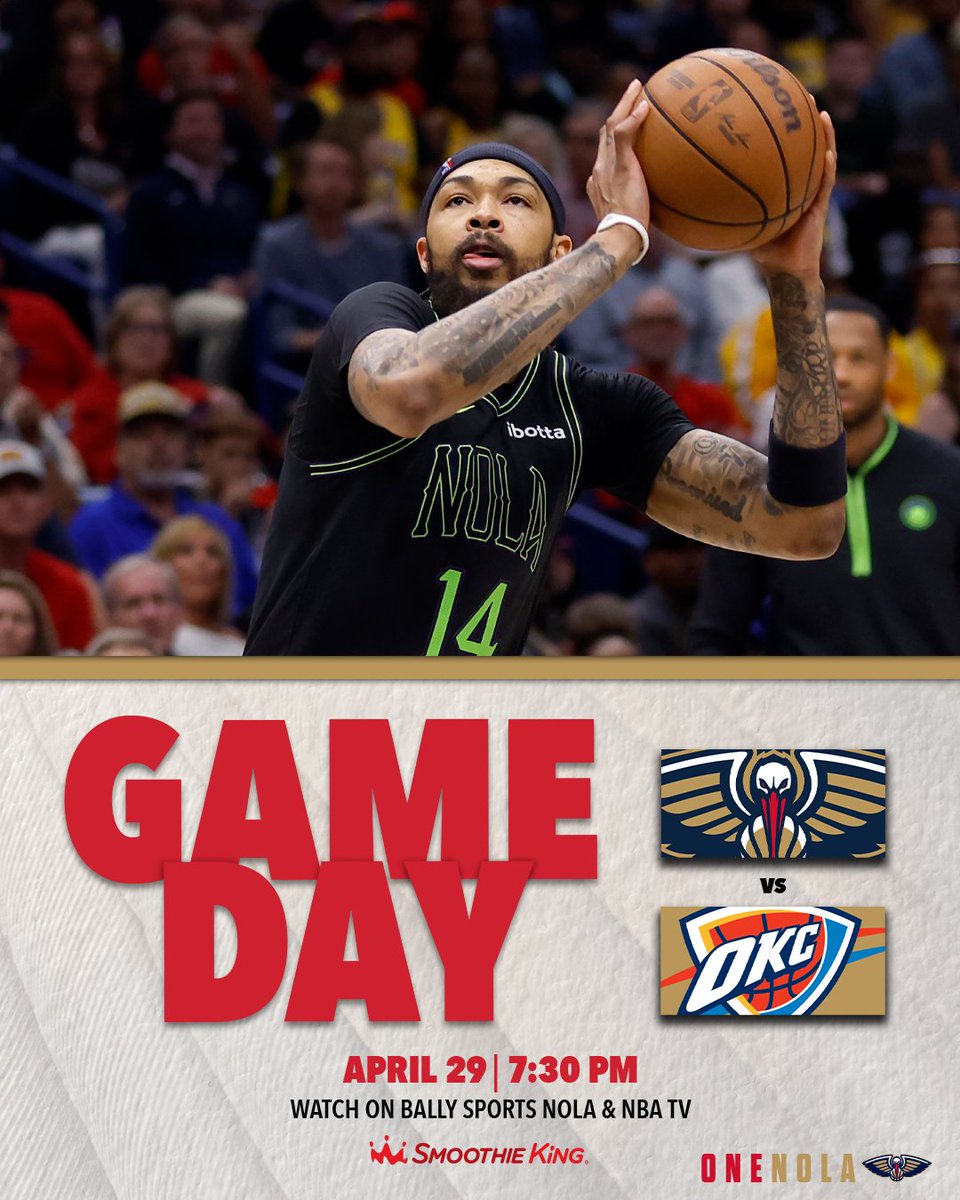 TONIGHT. Game 4️⃣ 🏀: vs Thunder 🕕: 7:30 pm CT 📺: @BallySportsNO, @NBATV #OneNOLA | @SmoothieKing