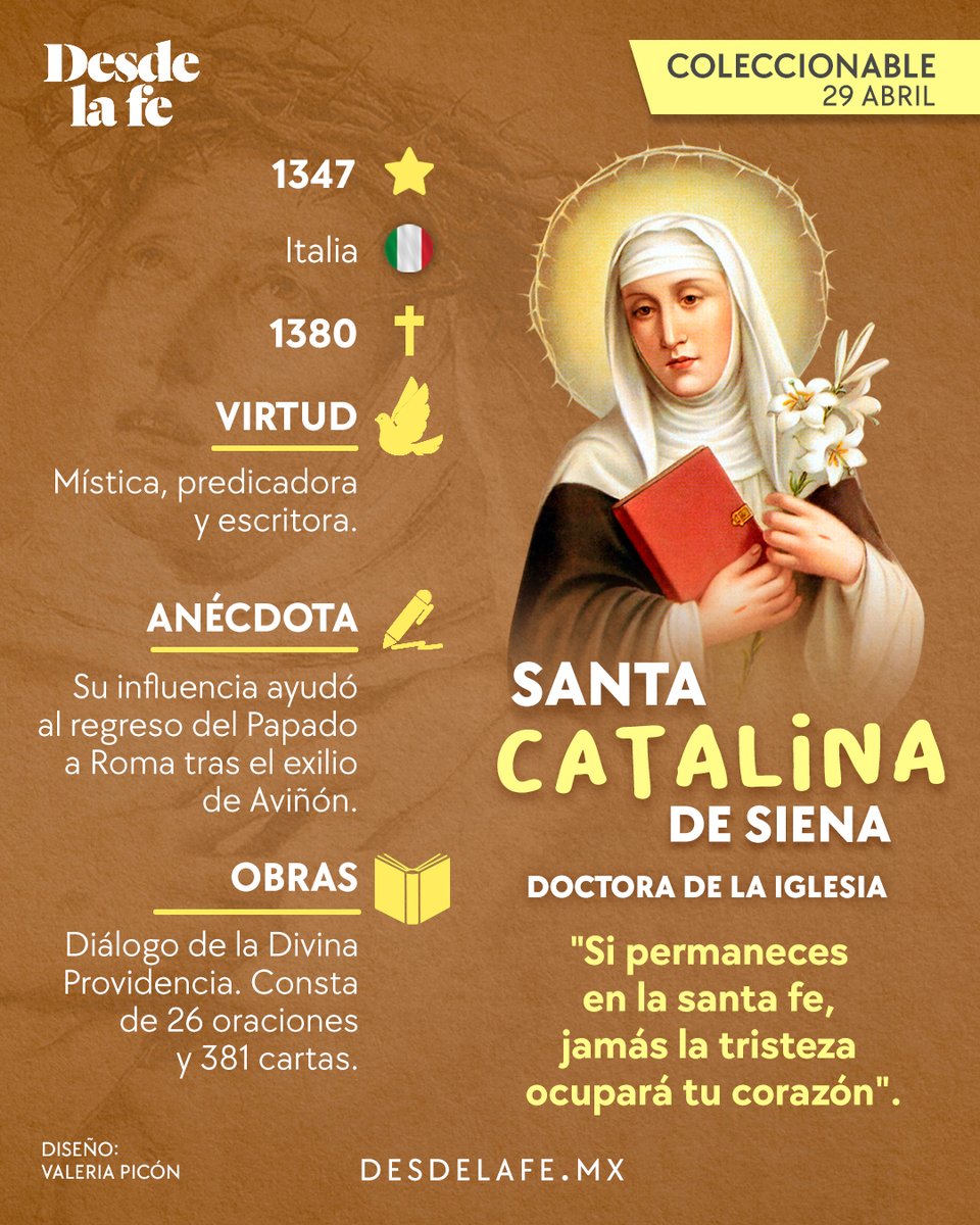 #SantoDelDía Catalina de Sienta, gran santa y doctora de la Iglesia. Conoce más sobre ella aquí: desdelafe.mx/noticias/sabia…