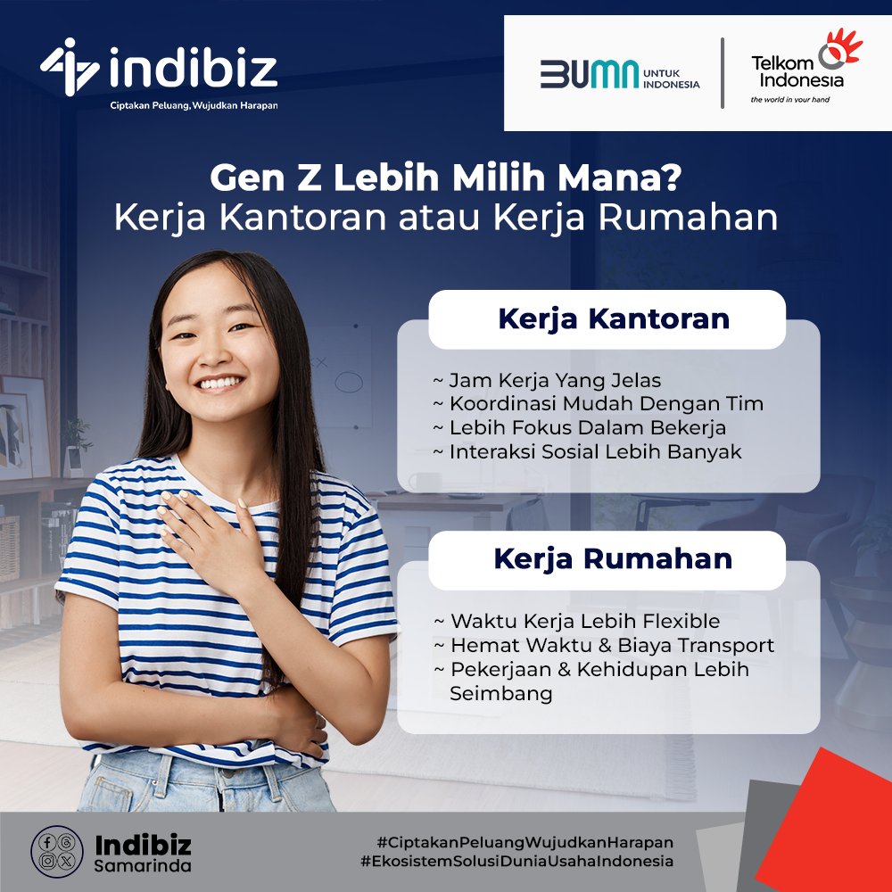 Selamat hari Senin, Sobiz!

Memilih bekerja di rumah vs kerja di kantor melibatkan pertimbangan mendalam terhadap fleksibilitas waktu dan kenyamanan hingga interaksi sosial. 

#Indibiz #IndibizSamarinda
#CiptakanPeluangWujudkanHarapan
#EkosistemSolusiDuniaUsahalndonesia