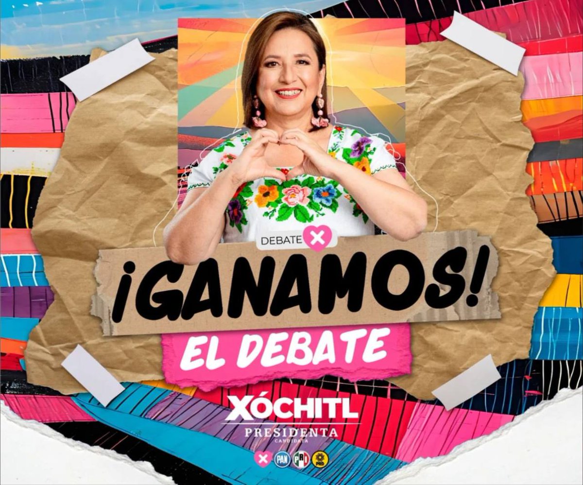 ¡Ganamos el debate! 🙌 Una vez más nuestra candidata presidencial @XochitlGalvez lideró el encuentro en el #DebateINE, donde gracias a su experiencia, conocimiento y compromiso con México 🇲🇽 brindó las mejores propuestas para dirigir el rumbo del país. ¡Vamos unidos con Fuerza…