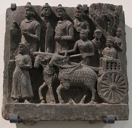 The Panel of Siddharta driven to school in a cart, Gandhara Art, Circa 200 A.D #Gandhara