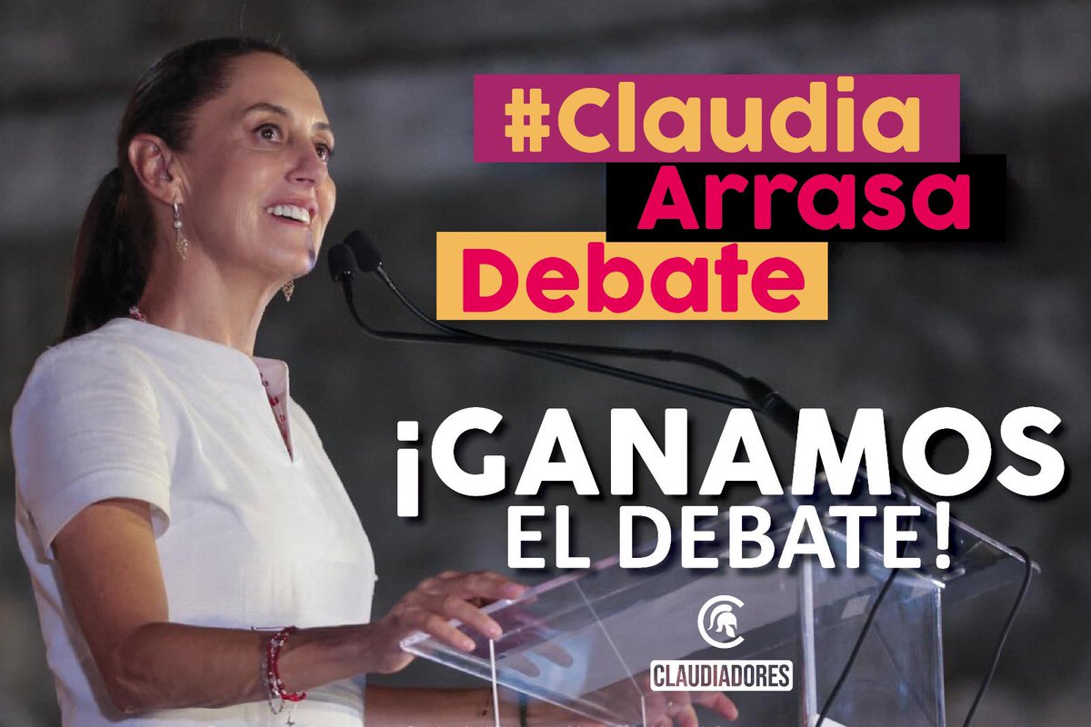 claudiadores4T's tweet photo. Que siga la #CuartaTransformación de México 🇲🇽 está en nuestras manos con Claudia Sheinbaum. 

Esta noche hicimos historia ¡Ganamos el debate!

#ClaudiaPresidenta 
#ClaudiaArrasaDebate 
#LaMejorEsClaudia https://t.co/xH4yKsLwiE