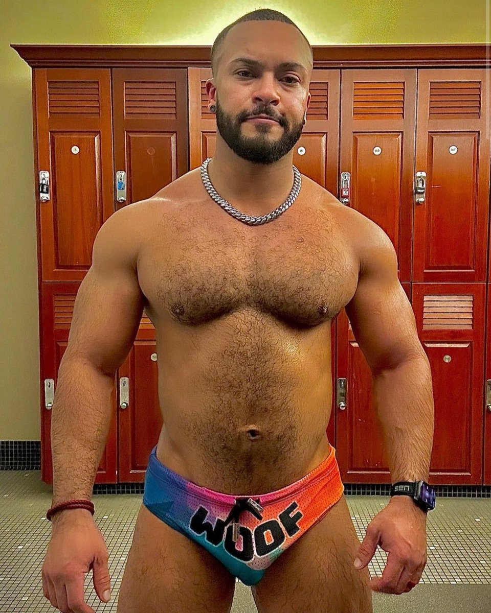 Gruffpup's tweet photo. The Woof Prism Swim Brief ➡️ https://t.co/JN695mou1d ⬅️ The Stud: @fitmuscleboy94 https://t.co/3ZJBT7Tija