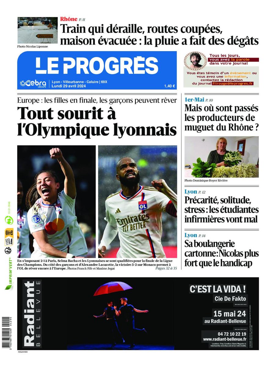 📰 Bonjour à tous,

Le beau week-end de la #TeamOL en Une de votre journal ce lundi 29 avril !

Retrouvez tous nos articles sur leprogres.fr