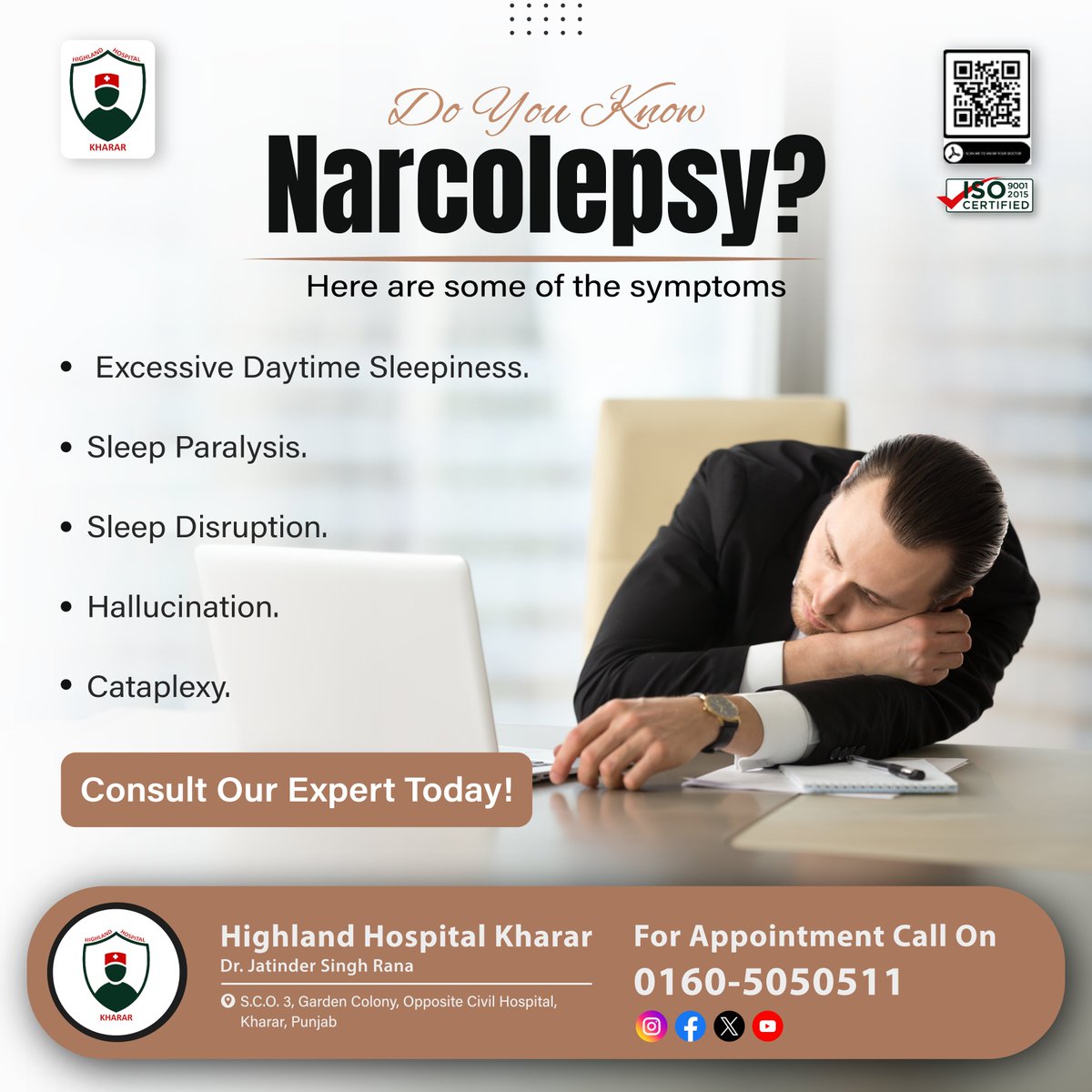 Narcolepsy is more than just excessive daytime #sleepiness. It's a complex #neurologicaldisorder with various #symptoms. At #HighlandHospitalKharar, we're here to help you understand and manage these symptoms.
.
#Kharar #Mohali #DrJatinderSingh #Besthospital #Narcolepsy