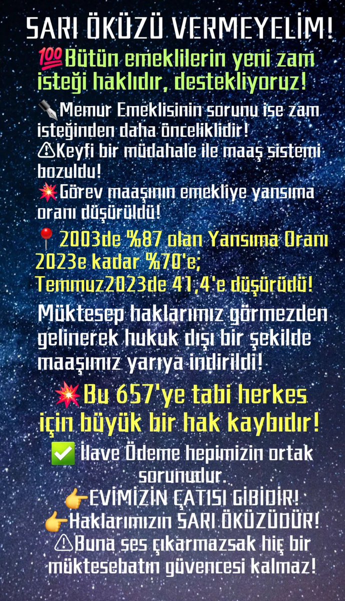 @tgrthabertv @cemkucuk55 Çok büyük adaletsizlikler ve mağduriyetler var. Ateş düştüğü yeri yakıyor. Bütün Emekliler zor durumda ama Memur Emeklisi tarihinin en büyük haksızlığını yaşıyor. 💥Yeni bir zam değil, Temmuz2023de uğradığımız adaletsizliğin onarılmasını istiyoruz! #MemurEmeklisiSürünüyor