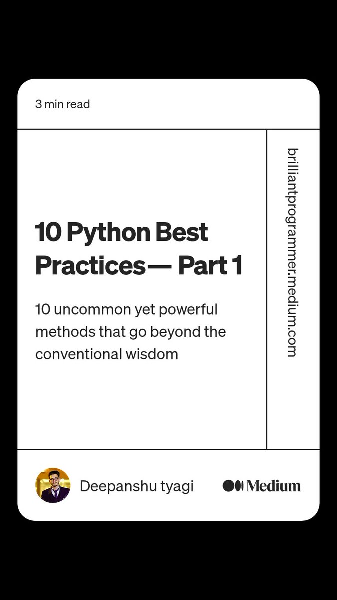 Top 10 python best practices blog.brilliantprogrammer.com/10-python-best… #Python #pythonprogramming