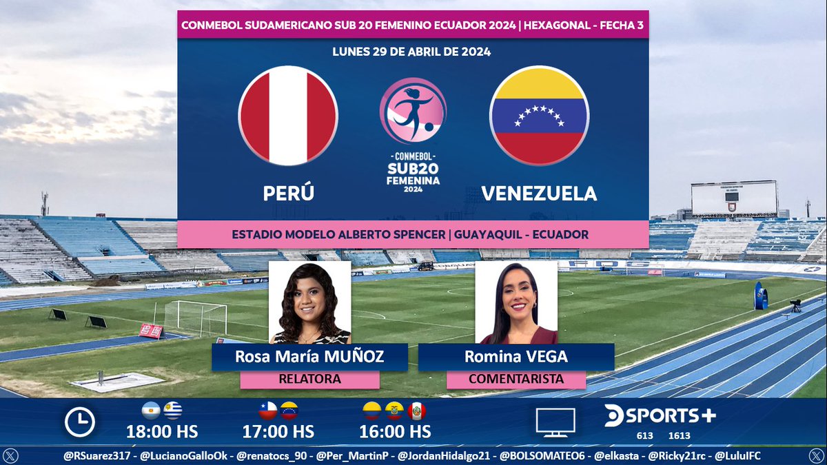 ⚽ #Sub20Fem 🌎 | 🇵🇪 #Perú vs. #Venezuela 🇻🇪 🎙 Relatora: @rosamariamt5 🎙 Comentarista: @romivega1108 📺 @DSports + (613-1613 HD) Sudamérica 💻📱@DGO_Latam 🤳 #SudamericanoSub20FemeninoEnDSPORTS - #CreeEnGrande Dale RT 🔃