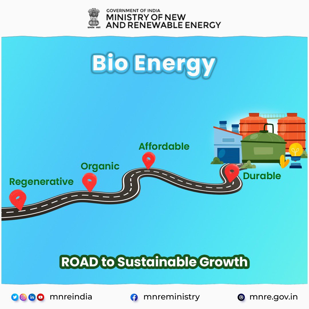 Bioenergy indeed holds promise as a pathway to sustainable growth. It represents a multifaceted solution to energy security challenges, climate change mitigation, and socio-economic development. #BioEnergy #MNREINDIA