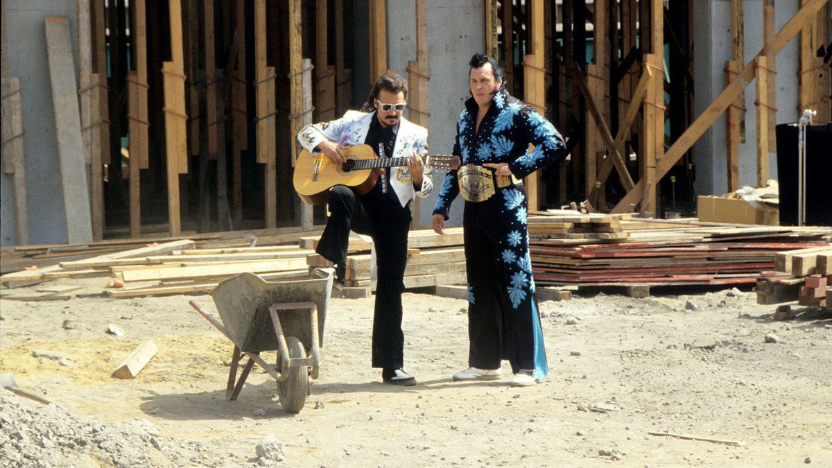 Jimmy Hart & Honky Tonk Man on set during the making of the 'Piledriver' music video. 🎶 #WWF #WWE #Wrestling #JimmyHart #HonkyTonkMan