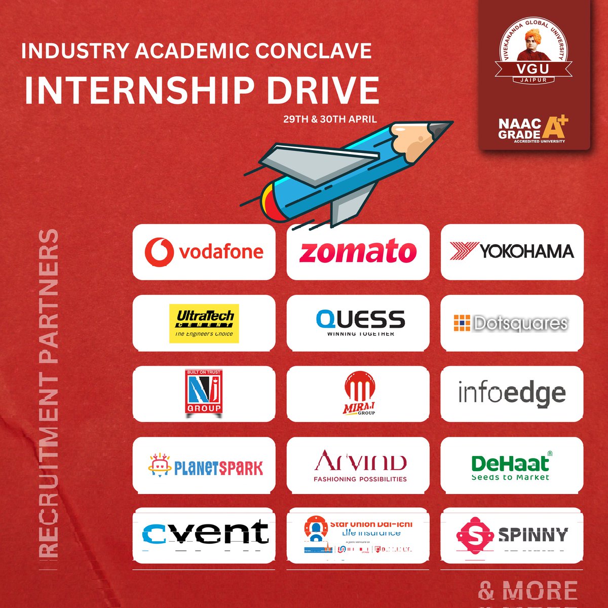 🌟 *Industry Academic Conclave (Internship Drive @ VGU)* 🗓 *29th & 30th April* 🚀 *Event Flow:* 🕘 *8:50 AM:* Faculty and student coordinators, assemble at TP Cell, Technology Block. Kindly collect the process file and other necessary items from the TP Cell front office. 🕘