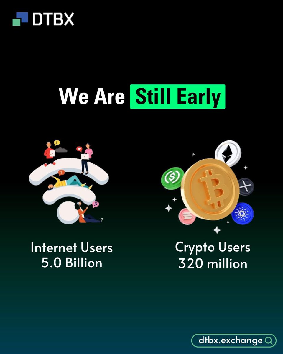 With over 5.0 billion early internet users and 320 million crypto enthusiasts worldwide, we're just getting started. Embrace the future with us! 💻💰 

#DTBX #EarlyInternetUsers #CryptoRevolution #DigitalFuture #Blockchain #TechEnthusiasts #InternetPioneers #CryptoCommunity