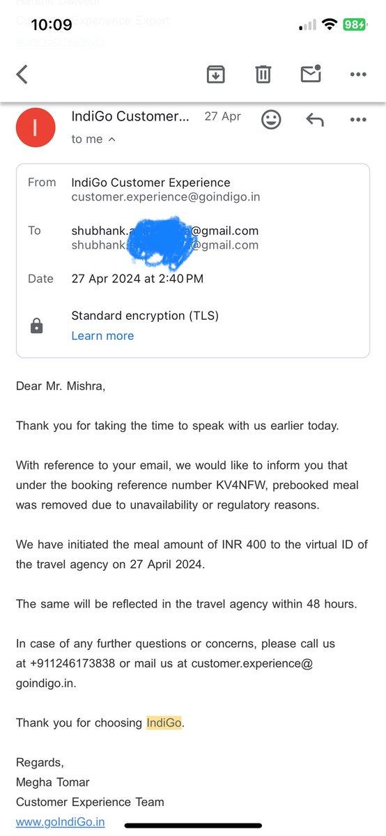 AnuShubhank's tweet photo. I booked my meal in flight but didn’t provided by airline they refund my money but didn’t get any updates from your side, please refund my money @goibibo @GoibiboSupport @IndiGo6E @consumr_rights @consumerforum_ https://t.co/iC1YrFssOs