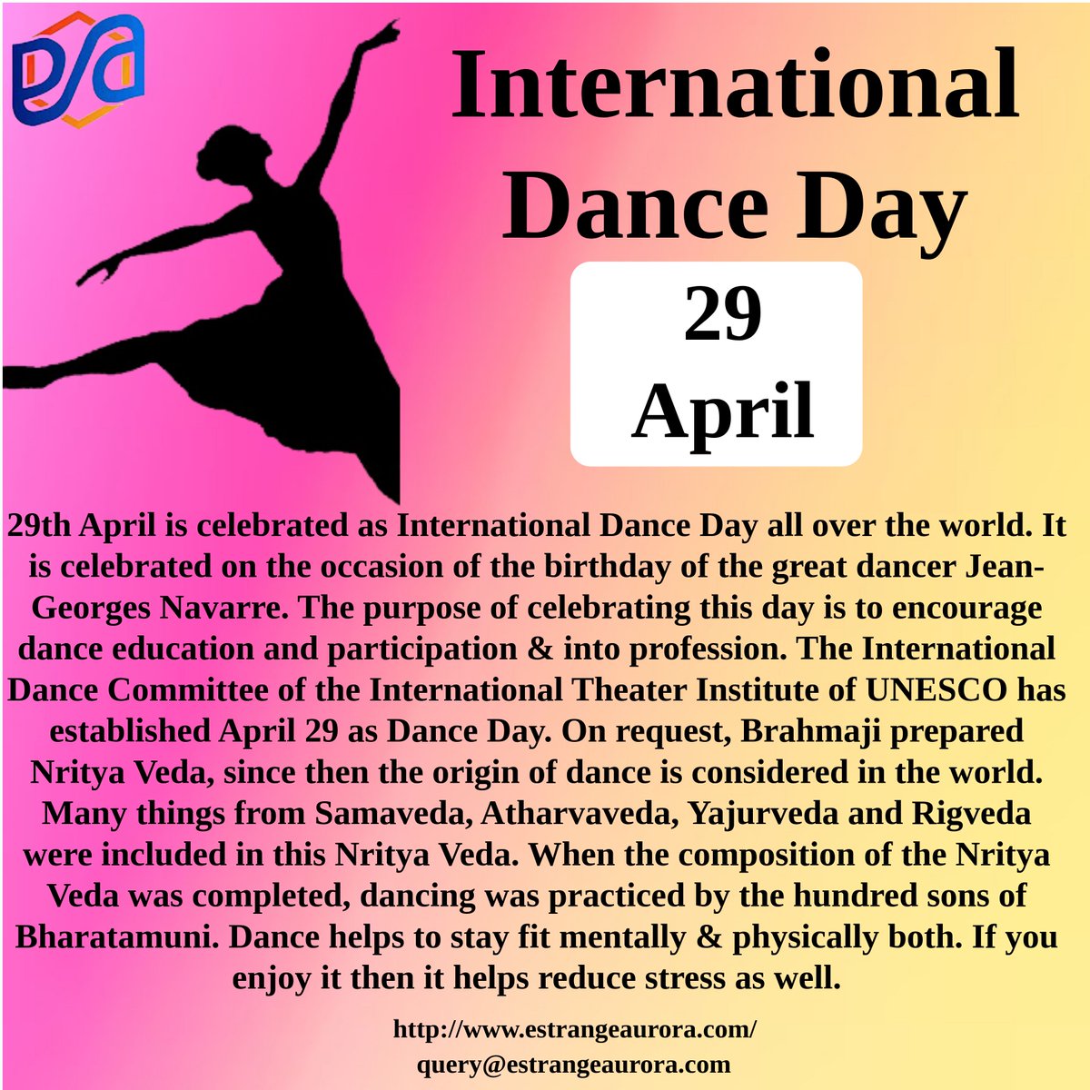 Happy International Dance Day from Estrange Aurora.
#danceday #dance #dancer #dancers #internationaldanceday #justdance #dancevideo #hiphop #contemporary #dancelife #instadancer #dancer #dancedayeveryday #workout #workhardforyourgoals #kidsdance #contemporarydance #EstrangeAurora